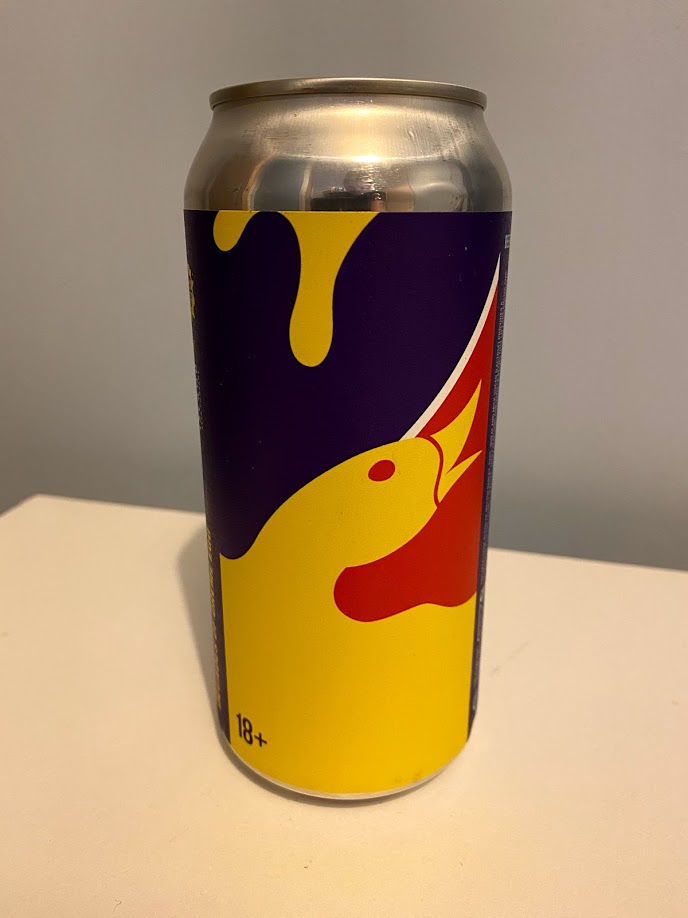 Back of the Creme Egg beer can with a giant yellow goose.